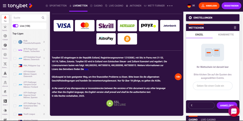 tonybet payments